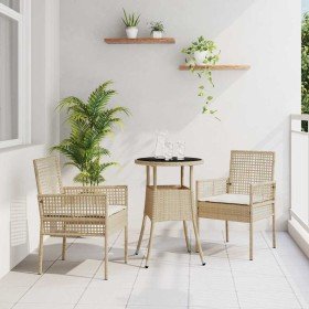 Conjunto de Comedor de Jardín 3 pcs Beige Poliratán