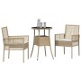 Conjunto de Comedor de Jardín 3 pcs Beige Poliratán