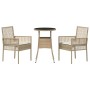 Conjunto de Comedor de Jardín 3 pcs Beige Poliratán
