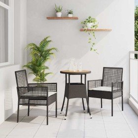 Conjunto de Comedor de Jardín 3 pcs Negro Poliratán