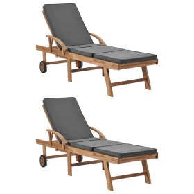 Sun loungers with cushion 2 pcs solid dark gray teak wood by vidaXL, Loungers - Ref: Foro24-3054634, Price: 578,55 €, Discoun...