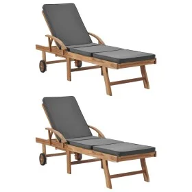Sun loungers with cushion 2 pcs solid dark gray teak wood by vidaXL, Loungers - Ref: Foro24-3054634, Price: 589,88 €, Discoun...