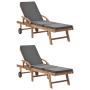 Tumbonas con cojín 2 uds madera maciza de teca gris oscuro de vidaXL, Tumbonas - Ref: Foro24-3054634, Precio: 578,48 €, Descu...