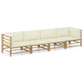 Garden furniture set 4 pieces bamboo and cream white cushions by vidaXL, Garden sets - Ref: Foro24-3058205, Price: 461,72 €, ...