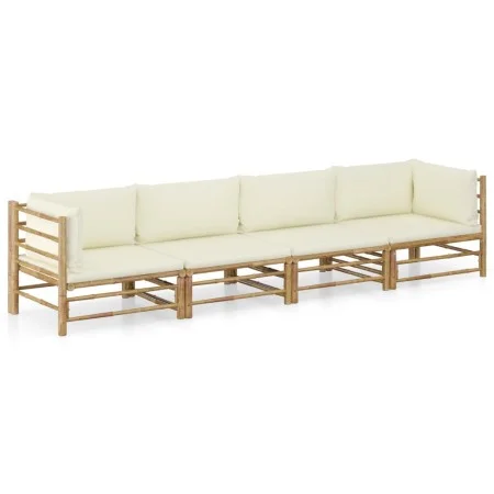 Gartenmöbel-Set 4-teilig aus Bambus und cremeweißen Kissen von vidaXL, Gartensets - Ref: Foro24-3058205, Preis: 462,86 €, Rab...