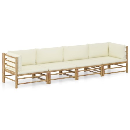Gartenmöbel-Set 4-teilig aus Bambus und cremeweißen Kissen von vidaXL, Gartensets - Ref: Foro24-3058205, Preis: 486,19 €, Rab...