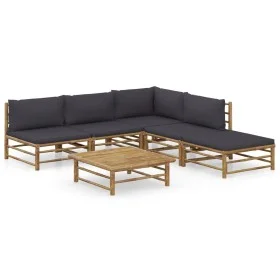 6-teiliges Gartenmöbel-Set aus Bambus mit dunkelgrauen Kissen von vidaXL, Gartensets - Ref: Foro24-3058236, Preis: 484,56 €, ...
