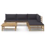 Set de muebles de jardín 6 piezas bambú con cojines gris oscuro
