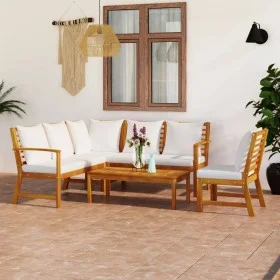 Garden furniture 5 pcs cream cushions solid acacia wood by vidaXL, Garden sets - Ref: Foro24-3057770, Price: 591,47 €, Discou...