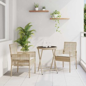 Juego Bistro de Jardín 3 pcs Beige Poliratán