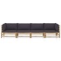 Set de muebles de jardín 4 piezas bambú y cojines gris oscuro