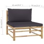 Set de muebles de jardín 4 piezas bambú y cojines gris oscuro