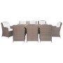 Set de comedor jardín 9 pzas y cojines ratán sintético marrón