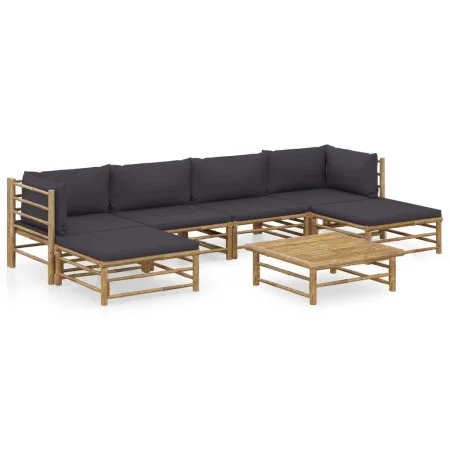 7-teiliges Gartenmöbel-Set aus Bambus mit dunkelgrauen Kissen von vidaXL, Gartensets - Ref: Foro24-3058232, Preis: 589,96 €, ...