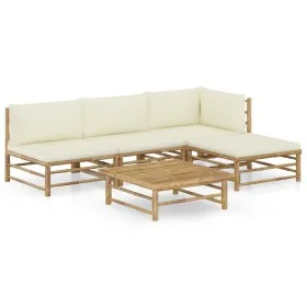 5-teiliges Gartenmöbel-Set aus Bambus mit cremeweißen Kissen von vidaXL, Gartensets - Ref: Foro24-3058191, Preis: 453,53 €, R...