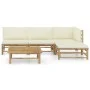 5-piece bamboo garden furniture set with cream white cushions by vidaXL, Garden sets - Ref: Foro24-3058191, Price: 454,79 €, ...