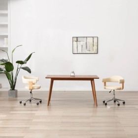 Swivel office chair curved wood cream synthetic leather by vidaXL, Office chairs - Ref: Foro24-3054838, Price: 146,72 €, Disc...