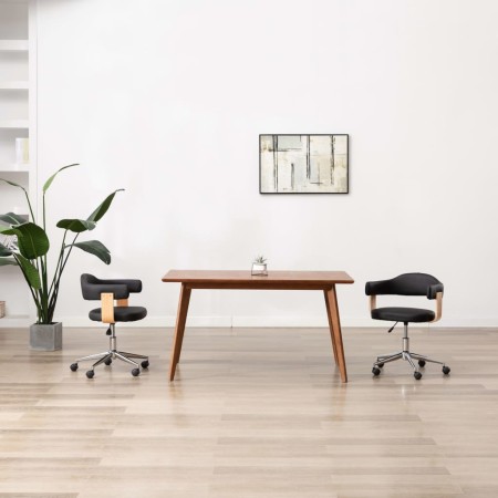 Drehbarer Bürostuhl aus gebogenem Holz, schwarzem Kunstleder von vidaXL, Bürostühle - Ref: Foro24-3054839, Preis: 130,44 €, R...