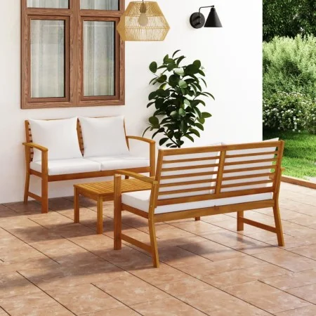 Muebles de jardín 3 pzas cojines madera maciza de acacia de vidaXL, Conjuntos de jardín - Ref: Foro24-3057788, Precio: 403,00...