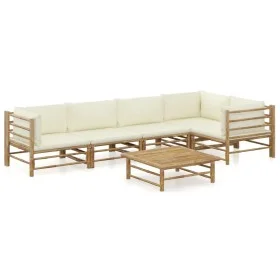 Gartenmöbel-Set 6-teilig aus Bambus und cremeweißen Kissen von vidaXL, Gartensets - Ref: Foro24-3058239, Preis: 626,40 €, Rab...