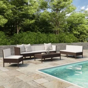 Set muebles de jardín 9 pzas y cojines ratán sintético marrón de vidaXL, Conjuntos de jardín - Ref: Foro24-3056969, Precio: 6...