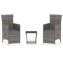 Set de muebles de jardín 3 pzas y cojines ratán sintético gris