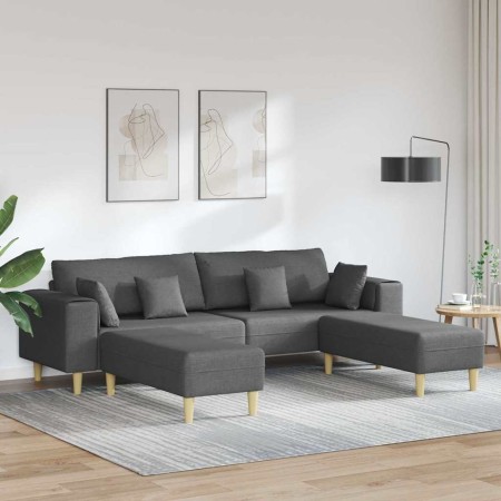 Sofá de tela con cojín 3 pcs Gris oscuro 208 cm tela