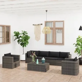 7-teiliges Gartensofa-Set und graue synthetische Rattankissen von vidaXL, Gartensets - Ref: Foro24-3059492, Preis: 781,49 €, ...