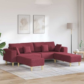 Sofá de tela con cojín 3 pcs Rojo vino 208 cm tela