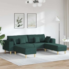 Sofá de tela con cojín 3 pcs Verde oscuro 208 cm tela