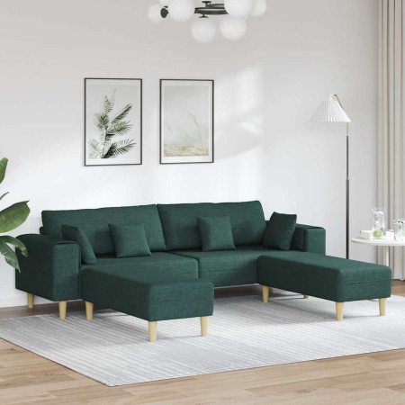 Sofá de tela con cojín 3 pcs Verde oscuro 208 cm tela