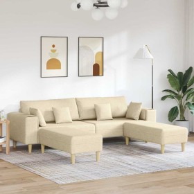 Sofá de tela con cojín 3 pcs Crema 208 cm tela