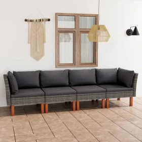 4-seater garden sofa with grey synthetic rattan cushions by vidaXL, Garden sets - Ref: Foro24-3059708, Price: 296,41 €, Disco...