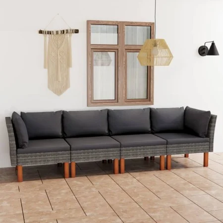 4-seater garden sofa with grey synthetic rattan cushions by vidaXL, Garden sets - Ref: Foro24-3059708, Price: 296,41 €, Disco...