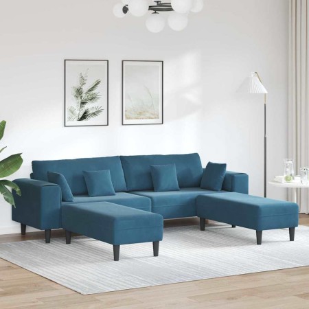 Sofá de terciopelo con cojín 3 pcs Azul 208 cm Terciopelo