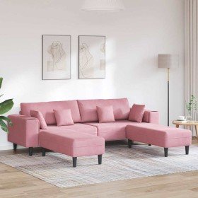 Sofá de terciopelo con cojín 3 pcs Rosa 208 cm Terciopelo Sofá de terciopelo con cojín 3 pcs Rosa 208 cm Terciopelo