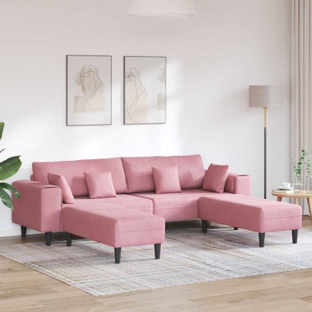 Sofá de terciopelo con cojín 3 pcs Rosa 208 cm Terciopelo