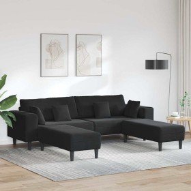 Sofá de terciopelo con cojín 3 pcs Negro 208 cm Terciopelo
