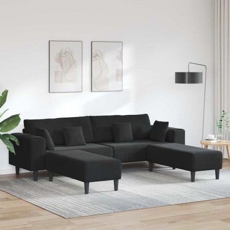 Sofá de terciopelo con cojín 3 pcs Negro 208 cm Terciopelo