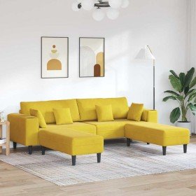Sofá de terciopelo con cojín 3 pcs Amarillo 208 cm Terciopelo
