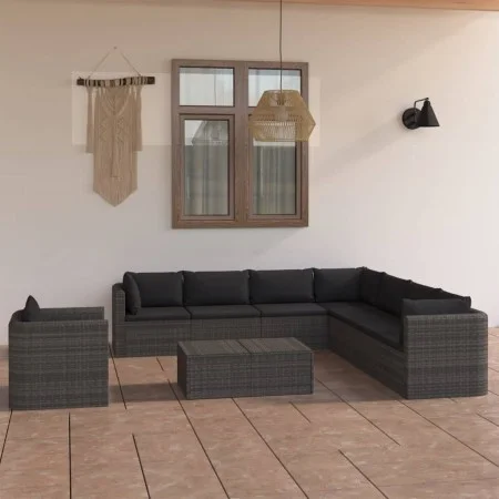 Gartenmöbelset 9-teilig aus synthetischem Rattan und grauen Kissen von vidaXL, Gartensets - Ref: Foro24-3059488, Preis: 974,0...