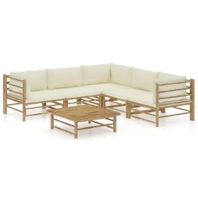 Garden furniture set 6 pieces bamboo and cream white cushions by vidaXL, Garden sets - Ref: Foro24-3058213, Price: 626,40 €, ...
