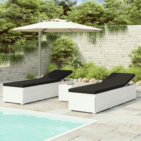 Gartenliegen und Tisch 3 Stück weißes synthetisches Rattan von vidaXL, Liegen - Ref: Foro24-3057664, Preis: 328,37 €, Rabatt: %