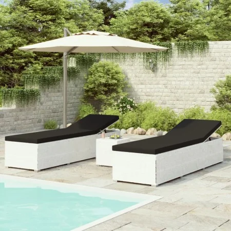 Tumbonas de jardín y mesita 3 piezas ratán sintético blanco de vidaXL, Tumbonas - Ref: Foro24-3057664, Precio: 323,19 €, Desc...