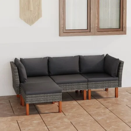 4-teiliges Gartenmöbel-Set und graue synthetische Rattankissen von vidaXL, Gartensets - Ref: Foro24-3059727, Preis: 303,40 €,...