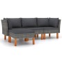 Set de muebles de jardín 4 pzas y cojines ratán sintético gris