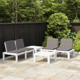 4-teiliges Gartenmöbel-Set mit weißen Kunststoffkissen von vidaXL, Gartensets - Ref: Foro24-3059831, Preis: 298,41 €, Rabatt: %