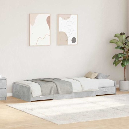 Cama con almacenamiento con cabecera Gris Concreto 75 x 190 cm