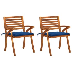 Sillas de comedor jardín con cojines 2 uds madera maciza acacia de vidaXL, Sillas de jardín - Ref: Foro24-3060810, Precio: 25...