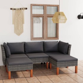 5-teiliges Gartenmöbel-Set und graue synthetische Rattankissen von vidaXL, Gartensets - Ref: Foro24-3059711, Preis: 353,26 €,...